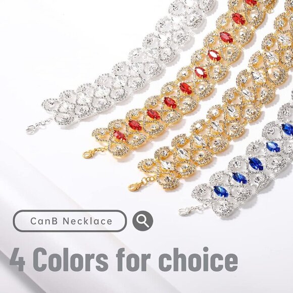 Rhinestone Necklace Choker Adjustable Crystal Collar Wedding Bridal Jewelry for - Picture 4 of 8